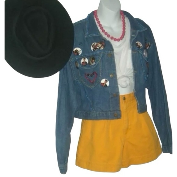 Vintage 80s Jack Mulqueen Cropped Denim New Kids NKOTB Concert Pins Jacket Jean - Picture 5 of 16